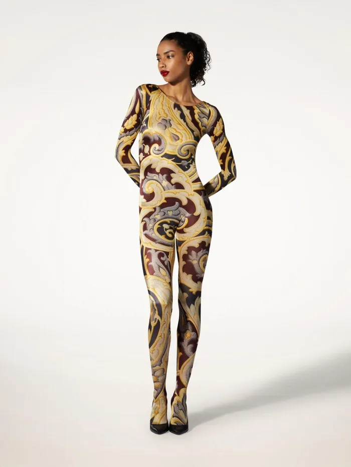 Wolford Paisley Baroque Catsuit Grey Women Trousers and Jumpsuits
