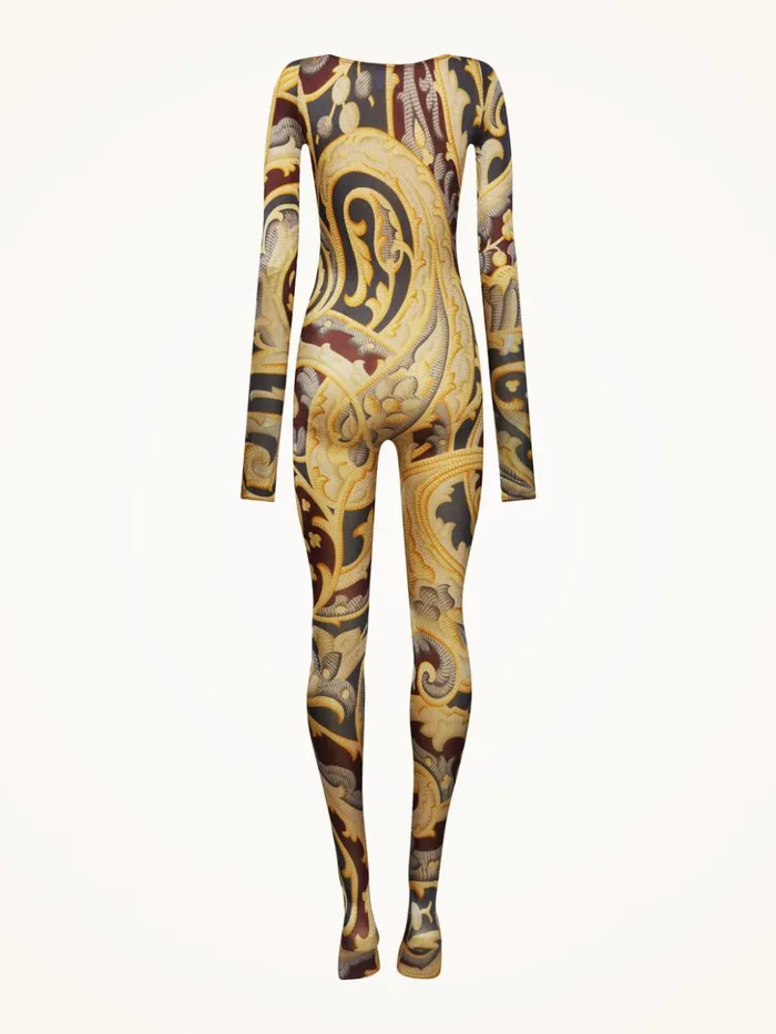 Wolford Paisley Baroque Catsuit Grey Women Trousers and Jumpsuits