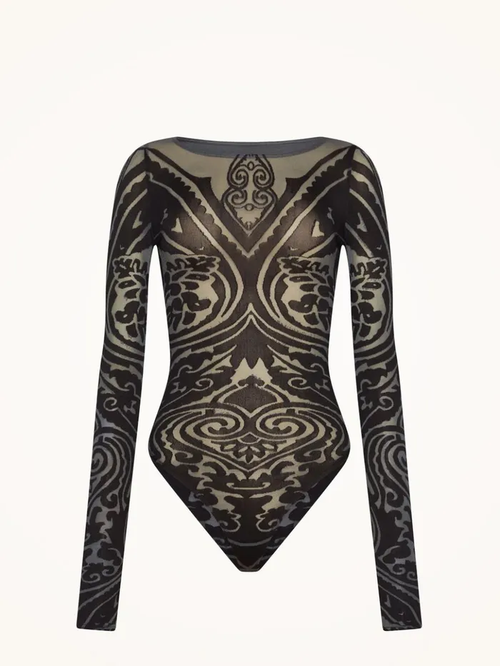 Wolford Paisley Tattoo String Body Greyblack Women String Bodies