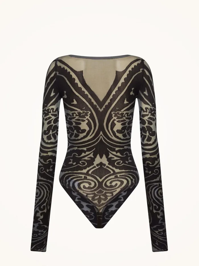 Wolford Paisley Tattoo String Body Greyblack Women String Bodies