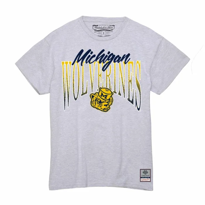 Women039s TShirts and Tops Mitchell and Ness Womens Script Arc Tee University Of Michigan Women039s TShirts and Tops Mitchell and Ness Womens Script Arc Tee University Of Michigan