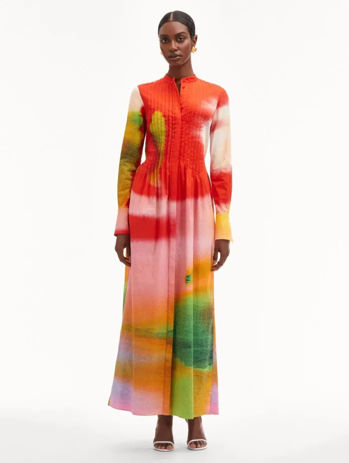Women Abstract Watercolor Caftan Vermilion Multi Oscar De La Renta Dresses Women Abstract Watercolor Caftan Vermilion Multi Oscar De La Renta Dresses