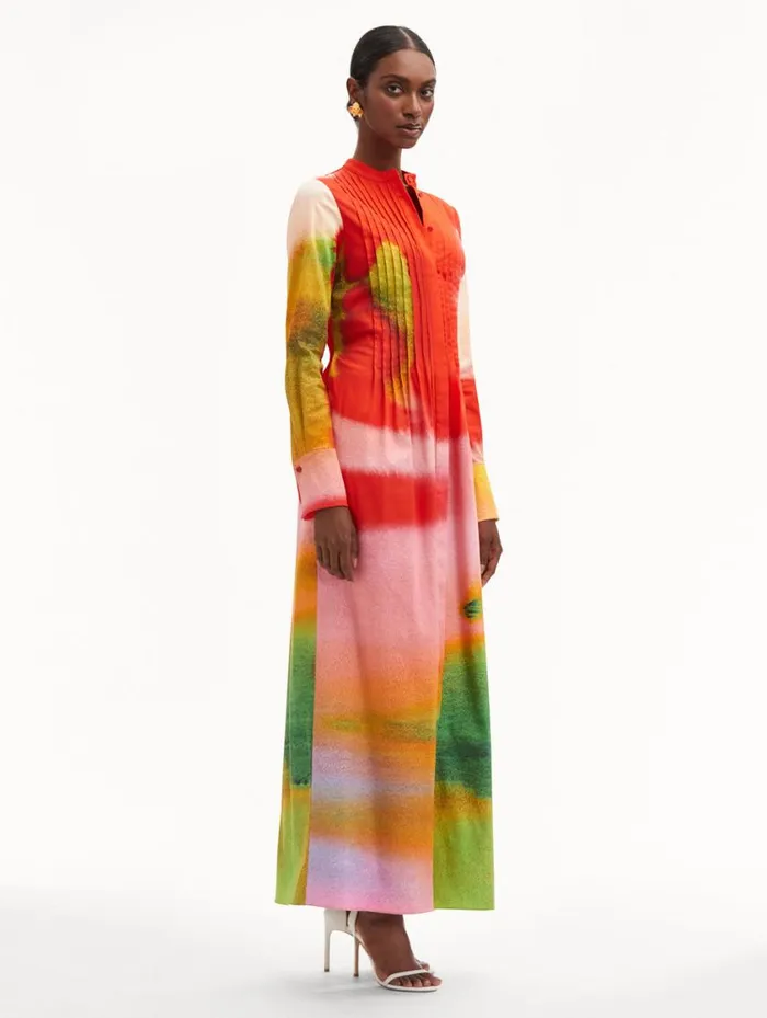 Women Abstract Watercolor Caftan Vermilion Multi Oscar De La Renta Dresses Women Abstract Watercolor Caftan Vermilion Multi Oscar De La Renta Dresses