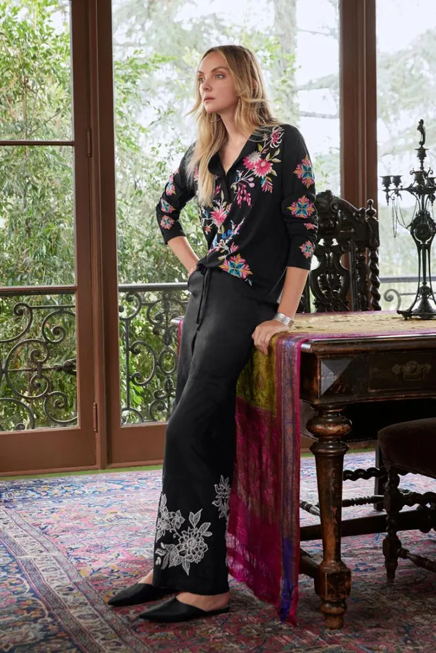 Women ADDISON DRAWSTRING WIDE LEG PANT Black Johnny Was Bottoms Women ADDISON DRAWSTRING WIDE LEG PANT Black Johnny Was Bottoms