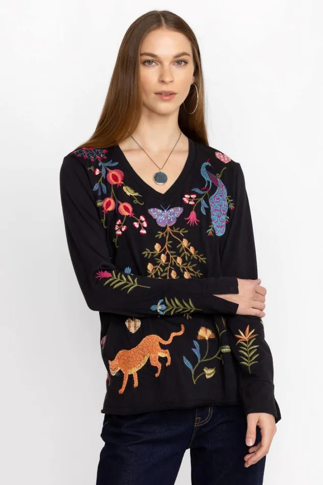 Women ADELA SLIT SLEEVE TEE Black Johnny Was Tops