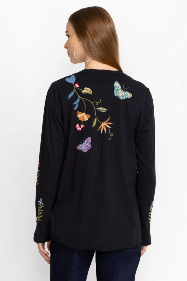 Women ADELA SLIT SLEEVE TEE Black Johnny Was Tops Women ADELA SLIT SLEEVE TEE Black Johnny Was Tops
