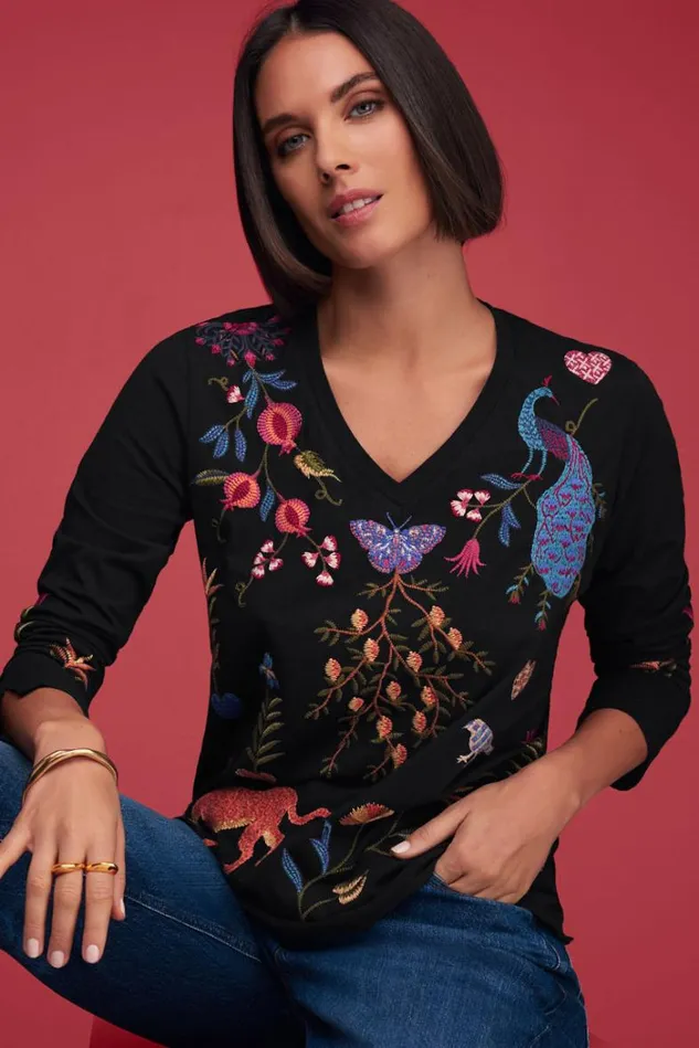 Women ADELA SLIT SLEEVE TEE Black Johnny Was Tops Women ADELA SLIT SLEEVE TEE Black Johnny Was Tops