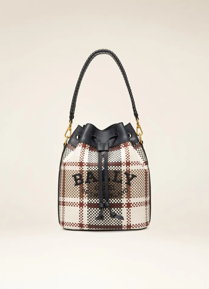 Women Bally Crossbody Bags Cleoh 8211 Leather Bucket Bag In Taupe and Navy