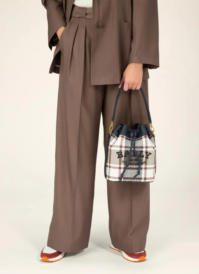 Women Bally Crossbody Bags Cleoh 8211 Leather Bucket Bag In Taupe and Navy