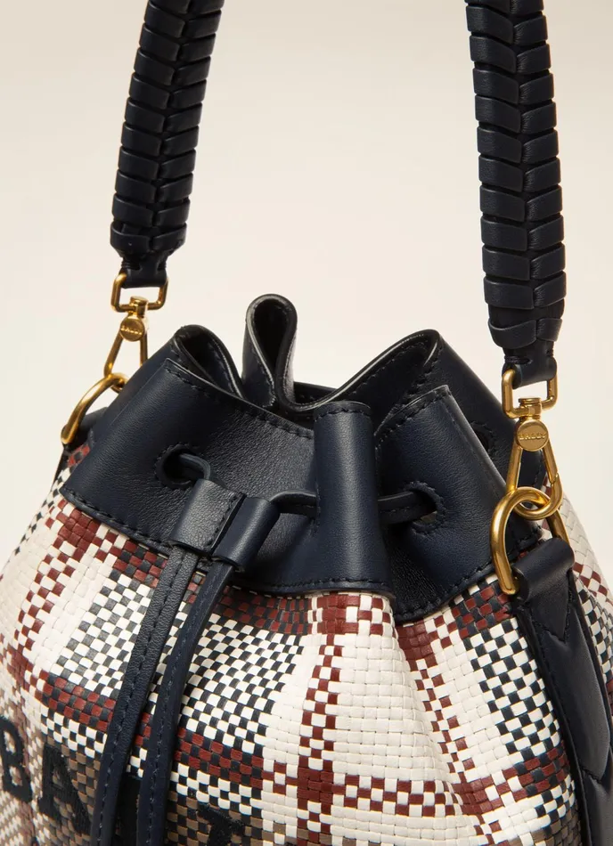Women Bally Crossbody Bags Cleoh 8211 Leather Bucket Bag In Taupe and Navy