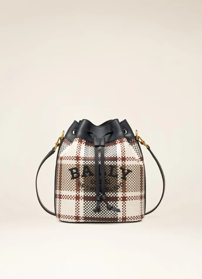 Women Bally Crossbody Bags Cleoh 8211 Leather Bucket Bag In Taupe and Navy