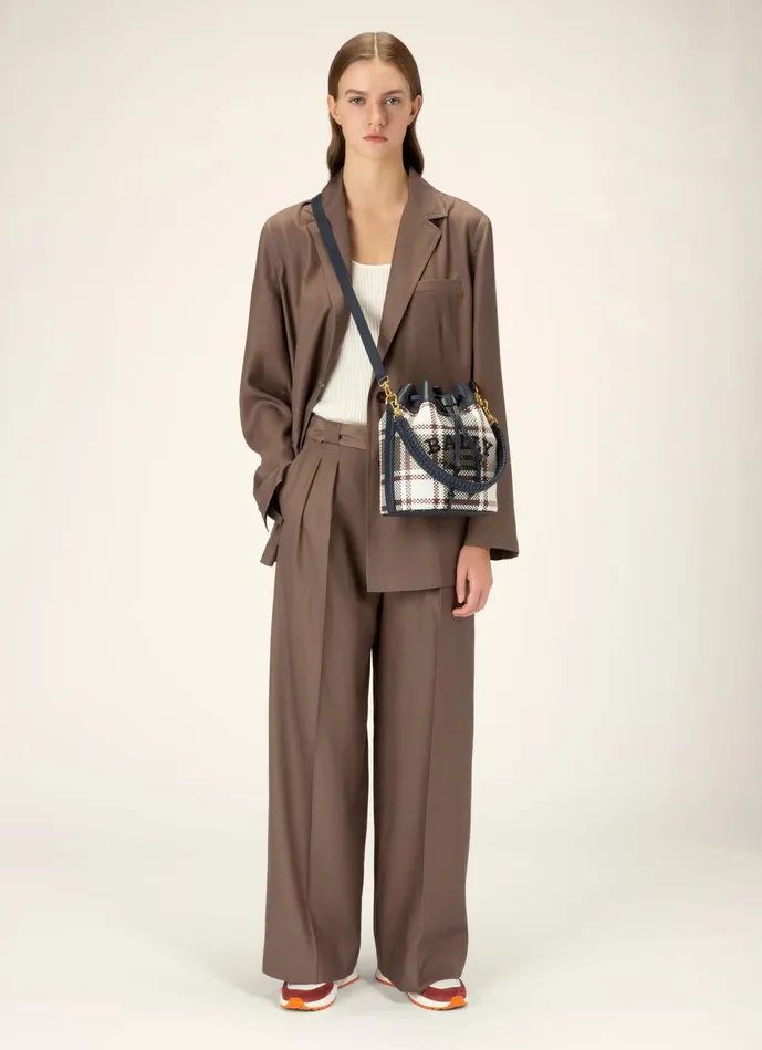 Women Bally Crossbody Bags Cleoh 8211 Leather Bucket Bag In Taupe and Navy