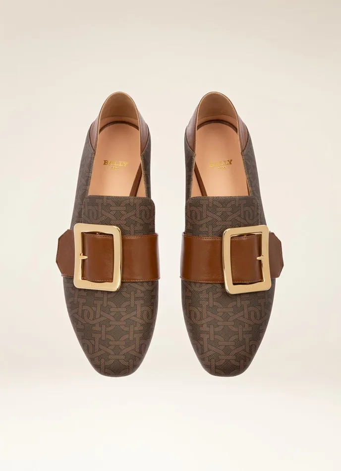 Women Bally Flats and Moccasins Janelle 8211 Leather and TPU Loafers In Brown