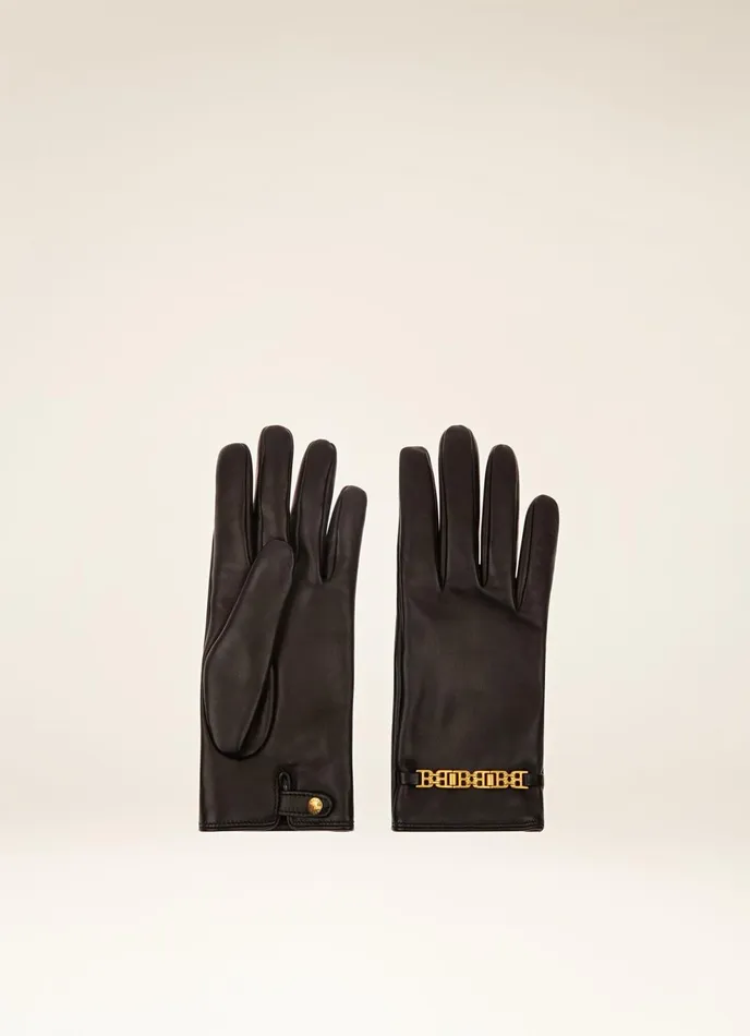 Women Bally Gloves And Hats BChain Gloves 8211 Leather Gloves In Black