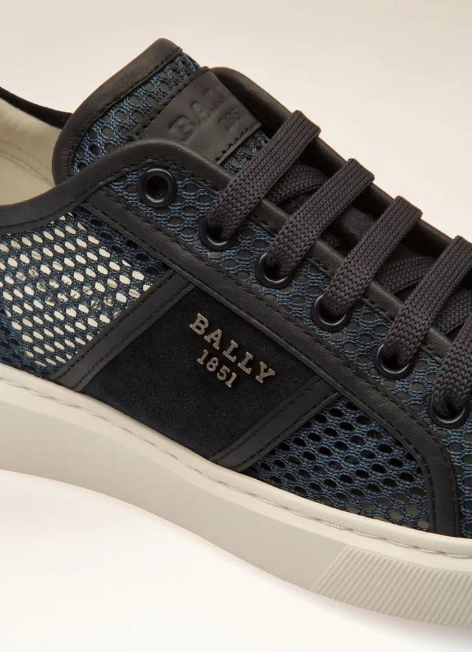Women Bally Sneakers Myller 8211 Mesh and Leather Mix Sneakers In Navy and White