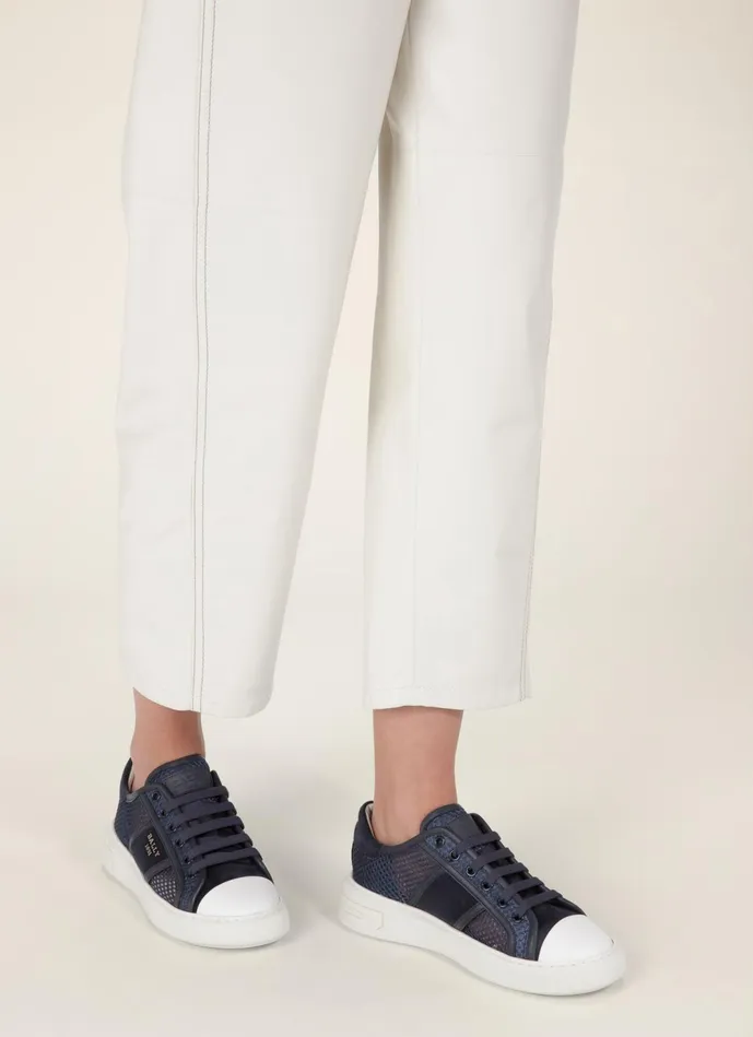 Women Bally Sneakers Myller 8211 Mesh and Leather Mix Sneakers In Navy and White