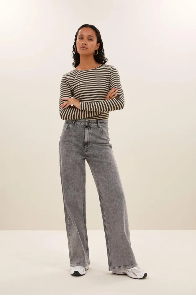 Women Basic Ls Stripe Top Chalk Bybar Tops and Shirts