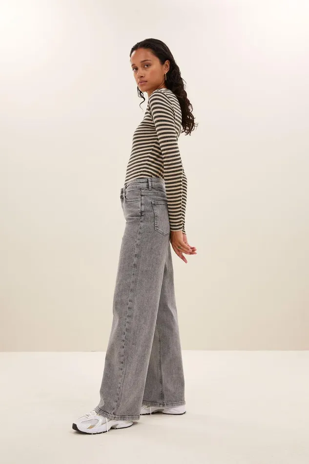 Women Basic Ls Stripe Top Chalk Bybar Tops and Shirts