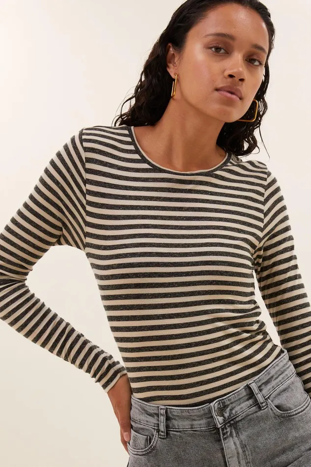 Women Basic Ls Stripe Top Chalk Bybar Tops and Shirts