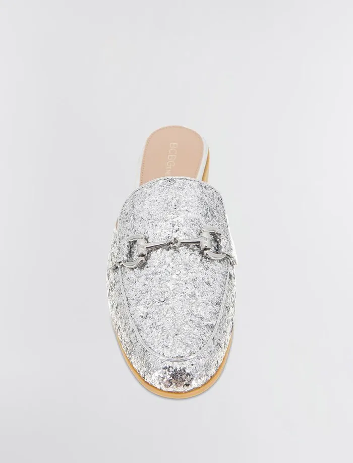 Women BCBG Shoes Zorie Loafer Mule Silver Rock Glitter Women BCBG Shoes Zorie Loafer Mule Silver Rock Glitter