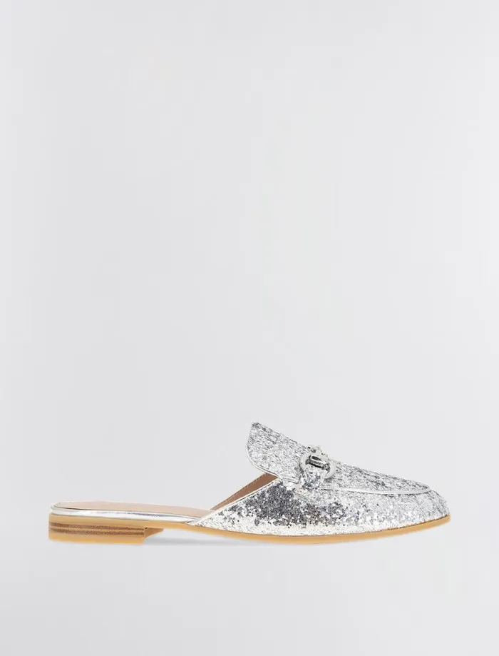 Women BCBG Shoes Zorie Loafer Mule Silver Rock Glitter Women BCBG Shoes Zorie Loafer Mule Silver Rock Glitter
