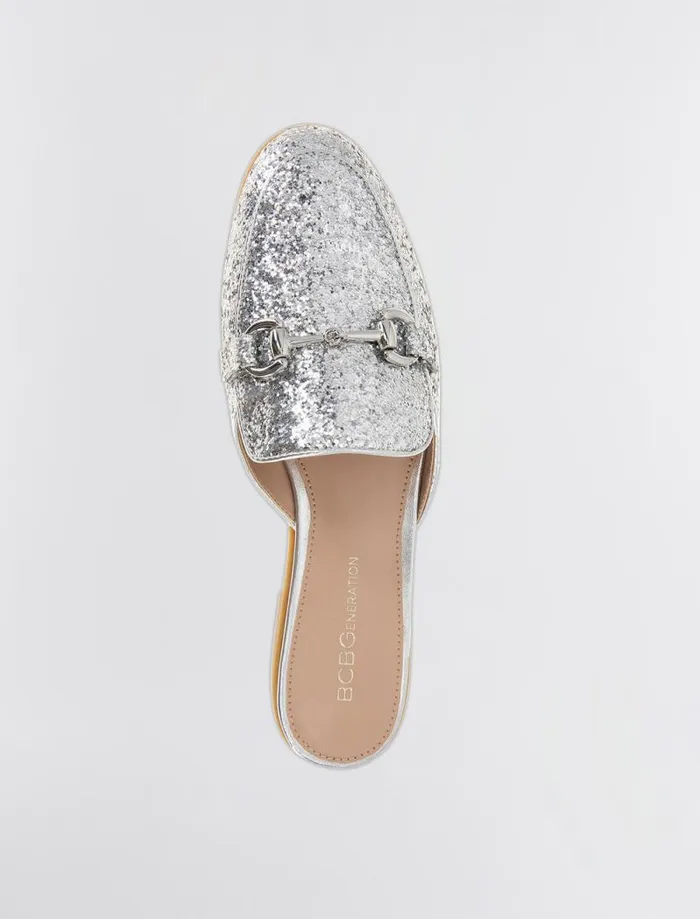 Women BCBG Shoes Zorie Loafer Mule Silver Rock Glitter Women BCBG Shoes Zorie Loafer Mule Silver Rock Glitter