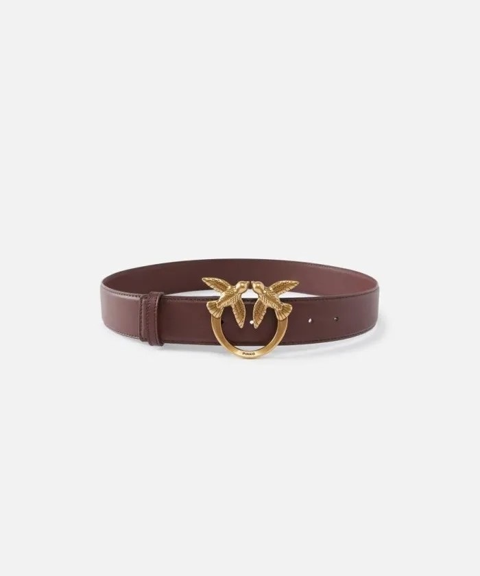 Women Belts Pinko Love Birds High Leather Belt 4cm Choc Bitterantiquegold