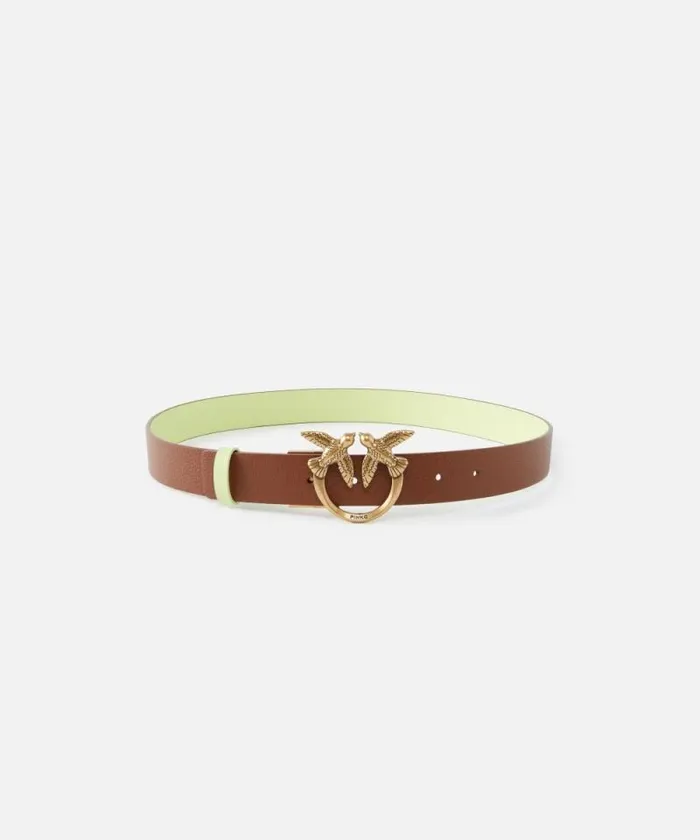 Women Belts Pinko Reversible Love Birds Belt 3cm Browngreenantiquegold