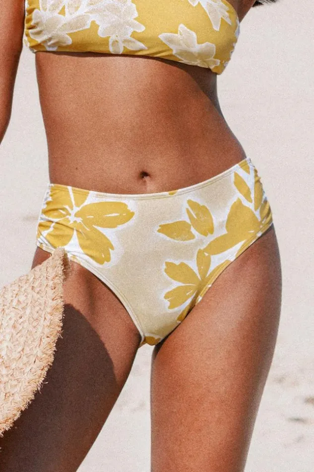 Women Bikini Bottoms Cupshe Delicate Expressions Side Shirred Mid Rise Bikini Bottom Multicolor