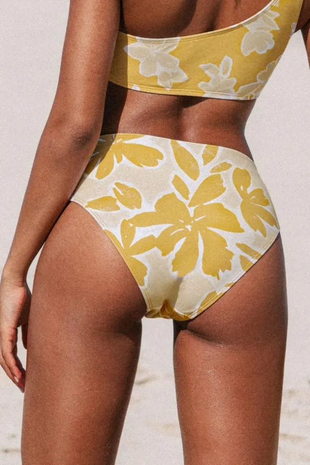 Women Bikini Bottoms Cupshe Delicate Expressions Side Shirred Mid Rise Bikini Bottom Multicolor