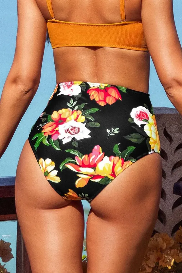 Women Bikini Bottoms Cupshe Sweet Floral High Waisted Bikini Bottom Multicolor