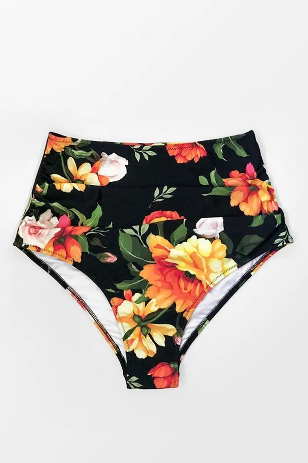 Women Bikini Bottoms Cupshe Sweet Floral High Waisted Bikini Bottom Multicolor