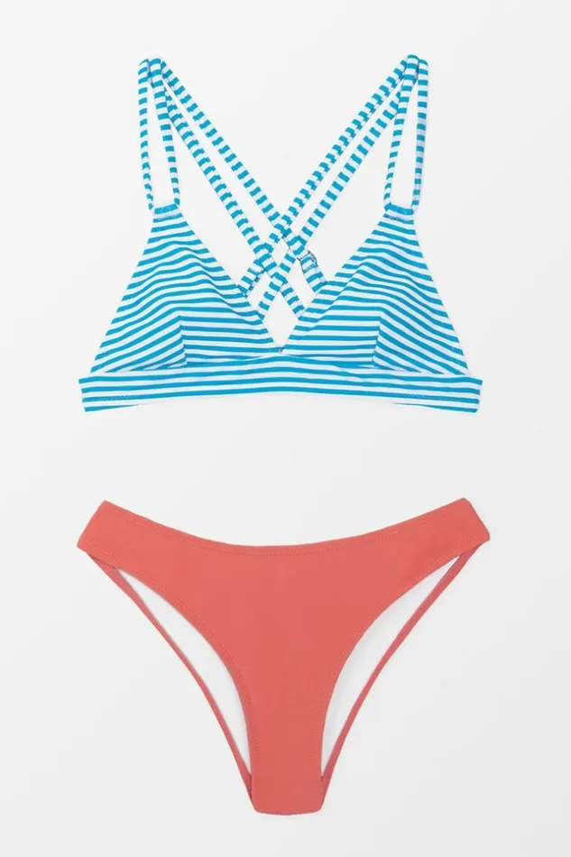 Women Bikini Sets Cupshe Briella Triangle Striped And Peachy Crisscross Bikini Multicolor