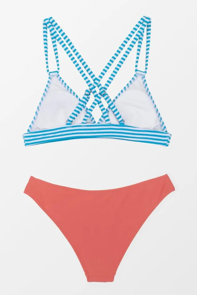 Women Bikini Sets Cupshe Briella Triangle Striped And Peachy Crisscross Bikini Multicolor