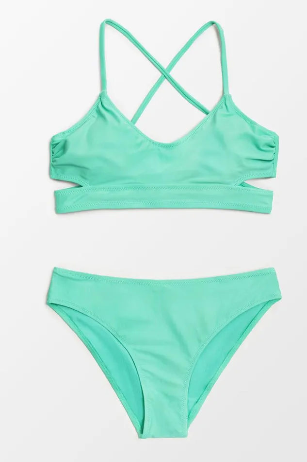 Women Bikini Sets Cupshe Danielle Lace Up Back Tie Ruched Bikini Green
