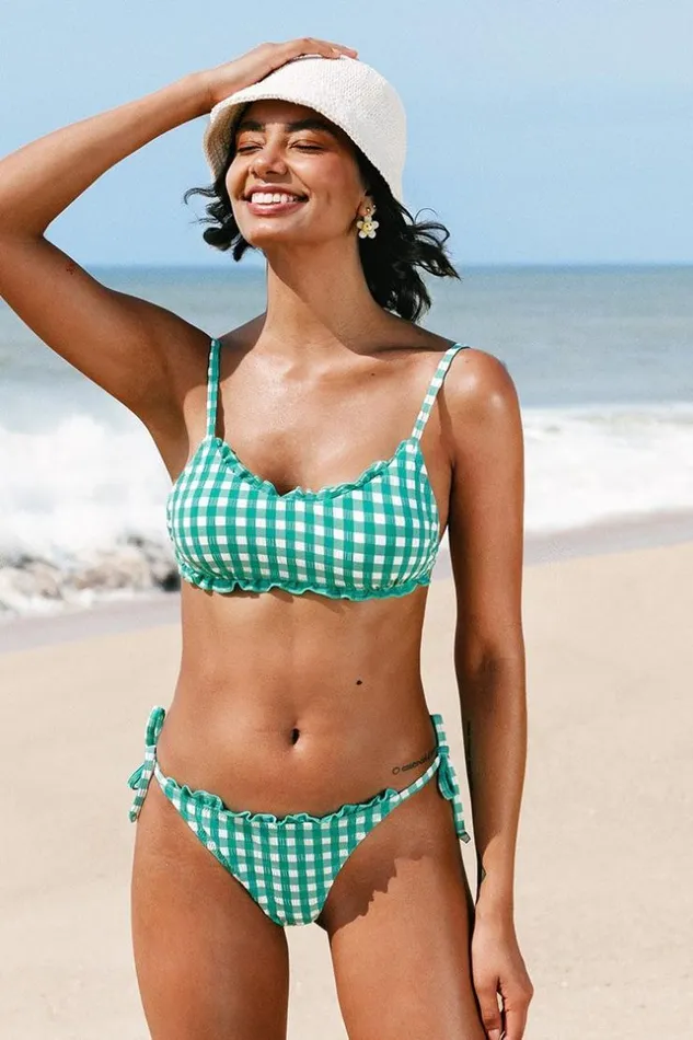 Women Bikini Sets Cupshe Lucille Gingham Tie Side Bikini Green