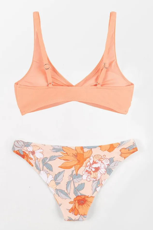Women Bikini Sets Cupshe Romantic Flower TwistFront Bralette And Hipster Bikini Set Orange