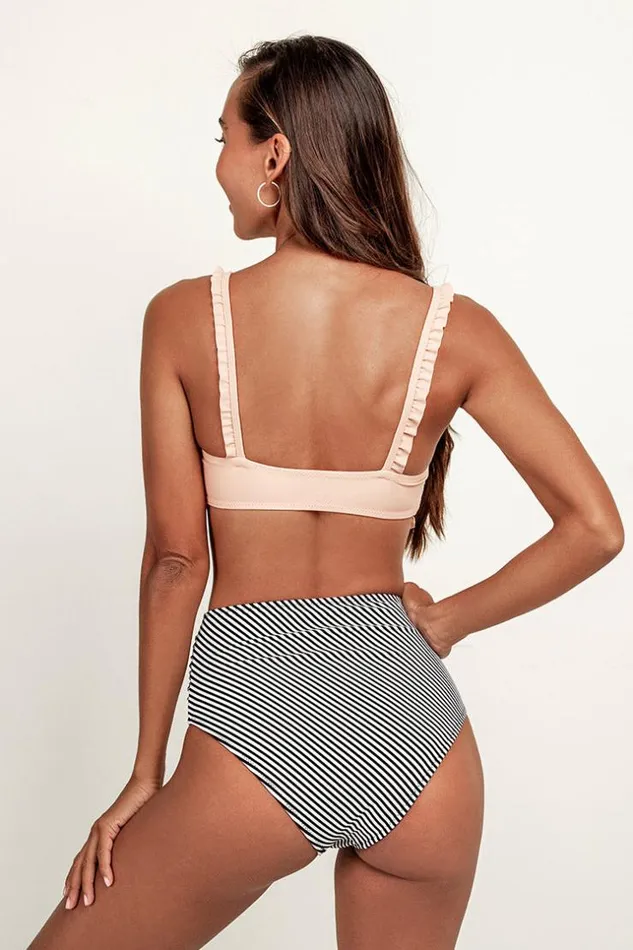 Women Bikini Sets Cupshe Ruffle Bandeau Bikini With High Waisted Bottom Multicolor