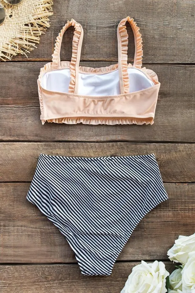 Women Bikini Sets Cupshe Ruffle Bandeau Bikini With High Waisted Bottom Multicolor