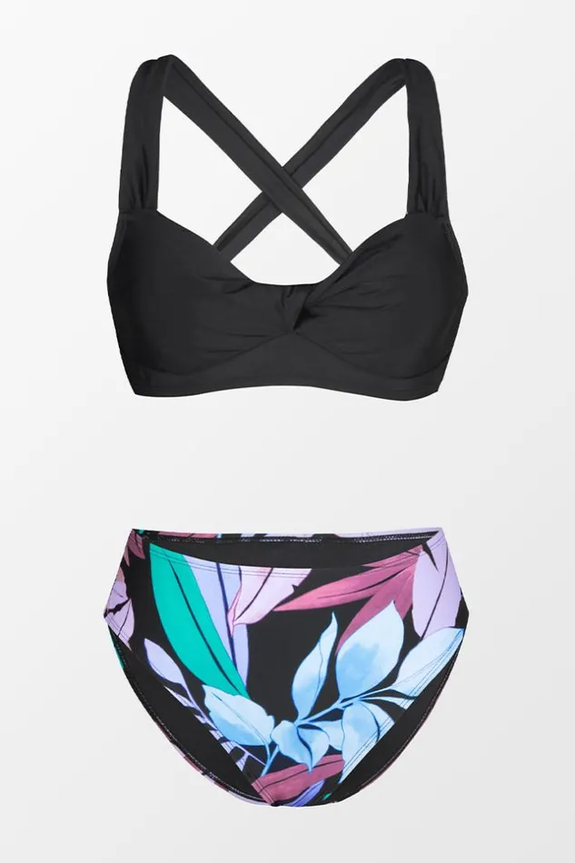 Women Bikini Sets Cupshe Tropicool Leaf Twist Front Midkini And Classic Hipster Set Multicolor