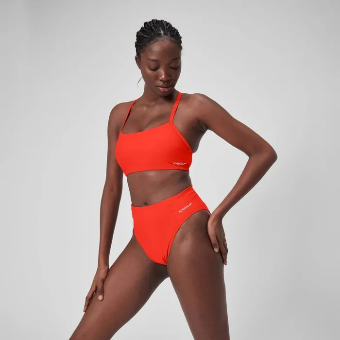 Women Bikinis and Tankinis Speedo Women039s Solid Hi Waist Bottom Red