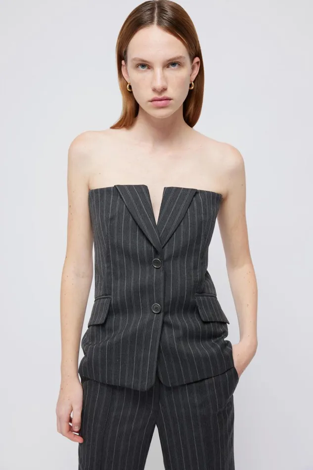 Women Billie Top Grey Pinstripe Jonathan Simkhai Tops and Bodysuits