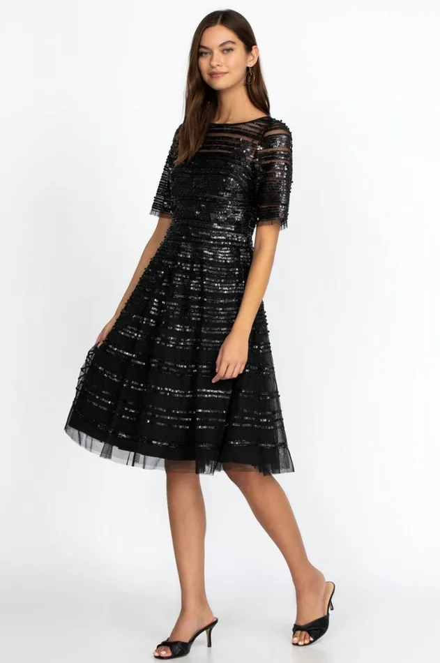 Women Black Beaded Mesh Dress Black Johnny Was Dresses