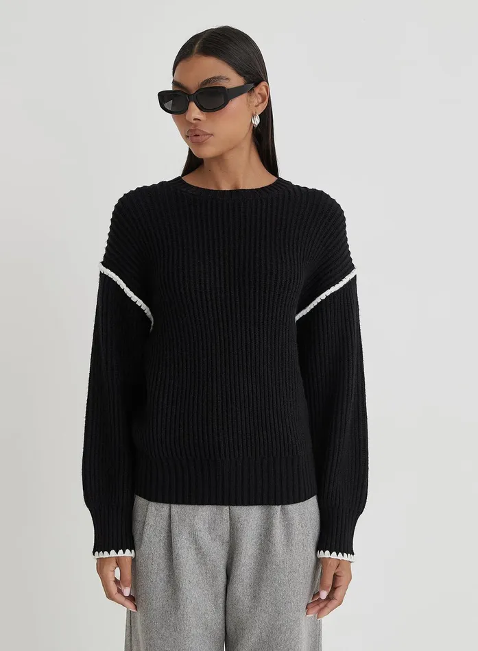 Women Black Contrast Stitching Knit Jumper Hollie 4th and Reckless Knitwear