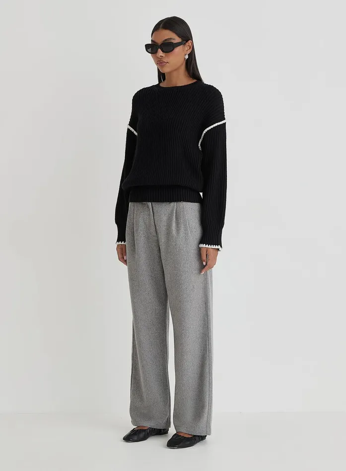 Women Black Contrast Stitching Knit Jumper Hollie 4th and Reckless Knitwear
