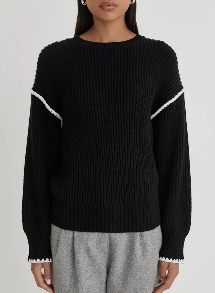 Women Black Contrast Stitching Knit Jumper Hollie 4th and Reckless Knitwear
