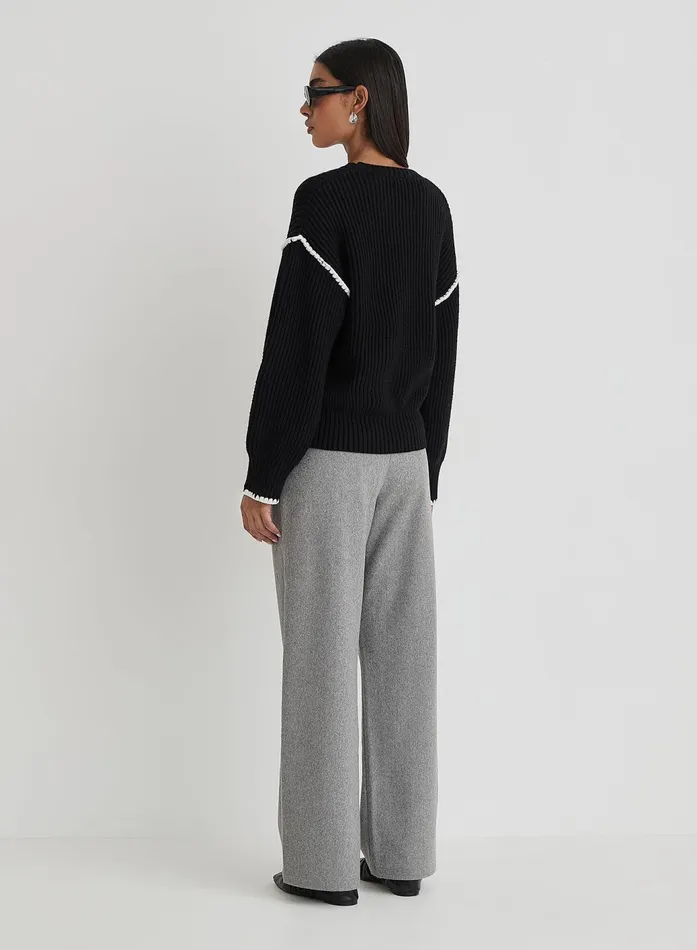 Women Black Contrast Stitching Knit Jumper Hollie 4th and Reckless Knitwear