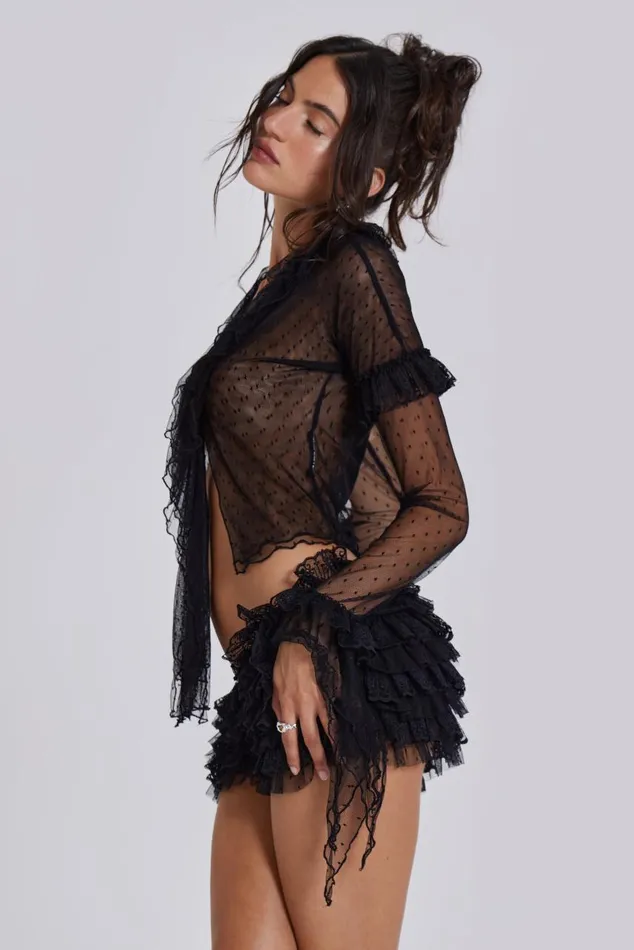 Women Black Flamenco Frill Tulle Blouse Jaded London CoOrds
