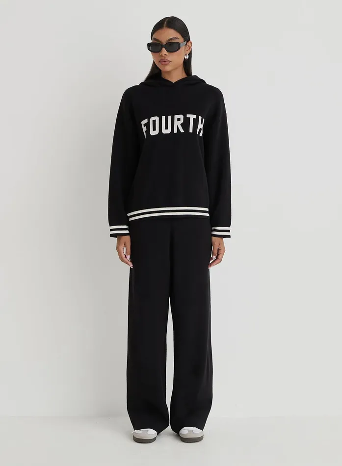 Women Black Knitted Wide Leg Trouser Alexia 4th and Reckless Knitwear