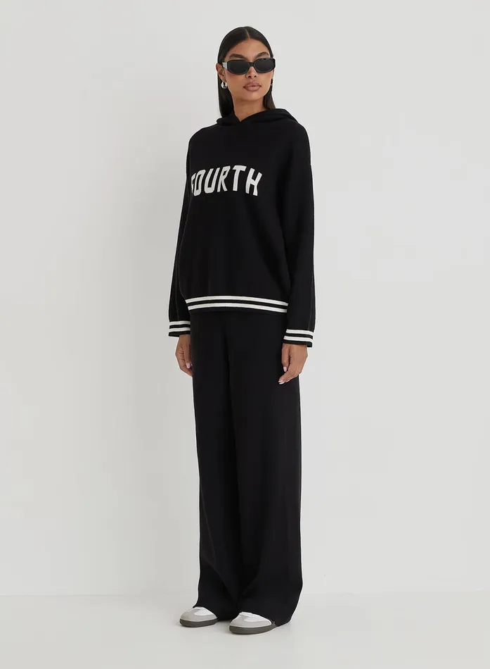 Women Black Knitted Wide Leg Trouser Alexia 4th and Reckless Knitwear